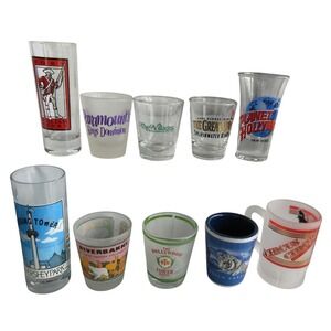 Vintage Souvenir Shot Glass Lot 10pc Hersheypark Planet Hollywood Busch Gardens